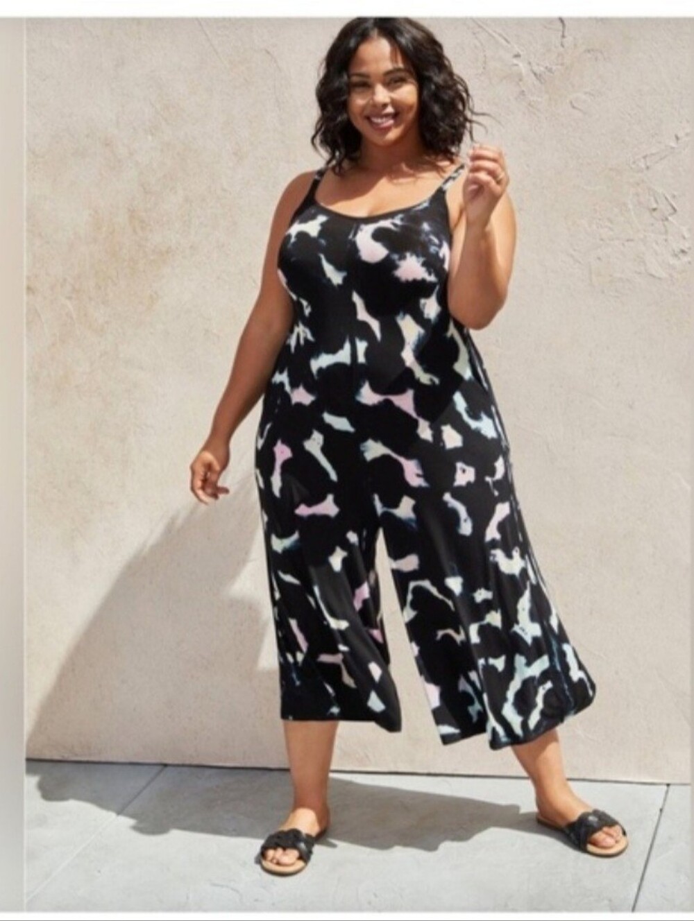 Torrid Black Tie-Dye Culotte with Pink and Cream Accent